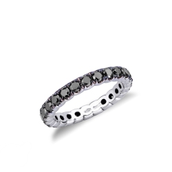 Anillo riviera en oro blanco 18k con diamantes negros y garras brunidas