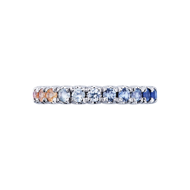 Anillo riviera en oro blanco 18k con zafiros multicolores Anillo riviera en oro blanco 18k con zafiros multicolores