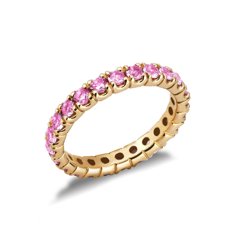 Anillo Eternity 18k oro amarillo zafiros rosa