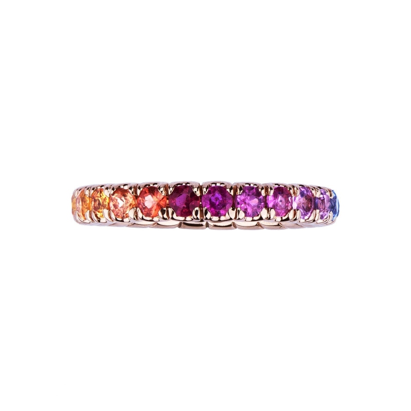 Anillo Rainbow con zafiros multicolor y oro rosa 18K