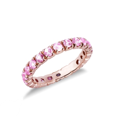 Anillo Eternity en oro rosa 750 con zafiros rosas