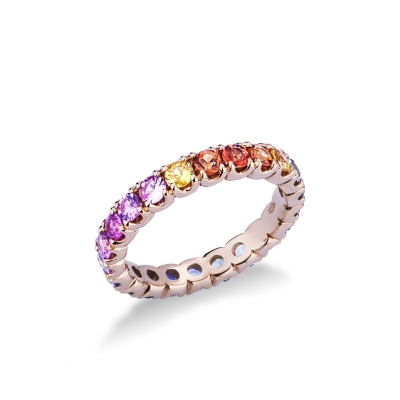 Anillo Eternity en oro rosa 18k con zafiros multicolor