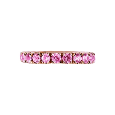 Anillo Eternity en oro rosa 18k con zafiros rosas