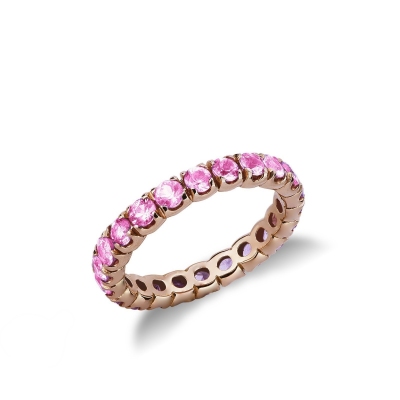 Anillo Eternity en oro rosa 18k con zafiros rosas
