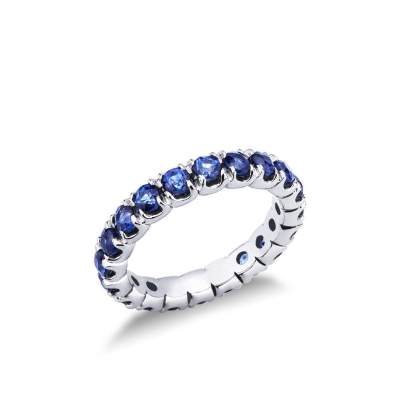 Anillo Eternity oro blanco 18k con zafiros azules