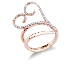Anillo abierto oro rosa 18k con corazón de diamantes