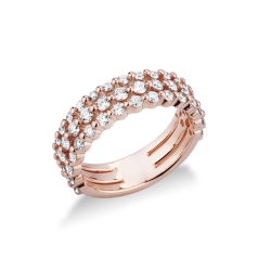 Anillo oro rosa 18k tres filas con diamantes