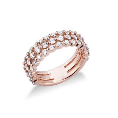 Anillo oro rosa 18k tres filas con diamantes