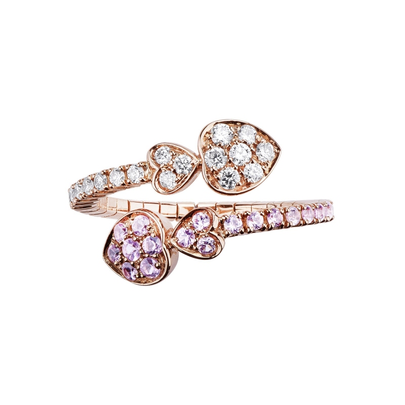 Anillo tu y yo en Oro Rosa 18K con Corazones y Diamantes  Anillo tu y yo en Oro Rosa 18K con Corazones y Diamantes