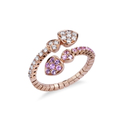 Anillo tu y yo en Oro Rosa 18K con Corazones y Diamantes