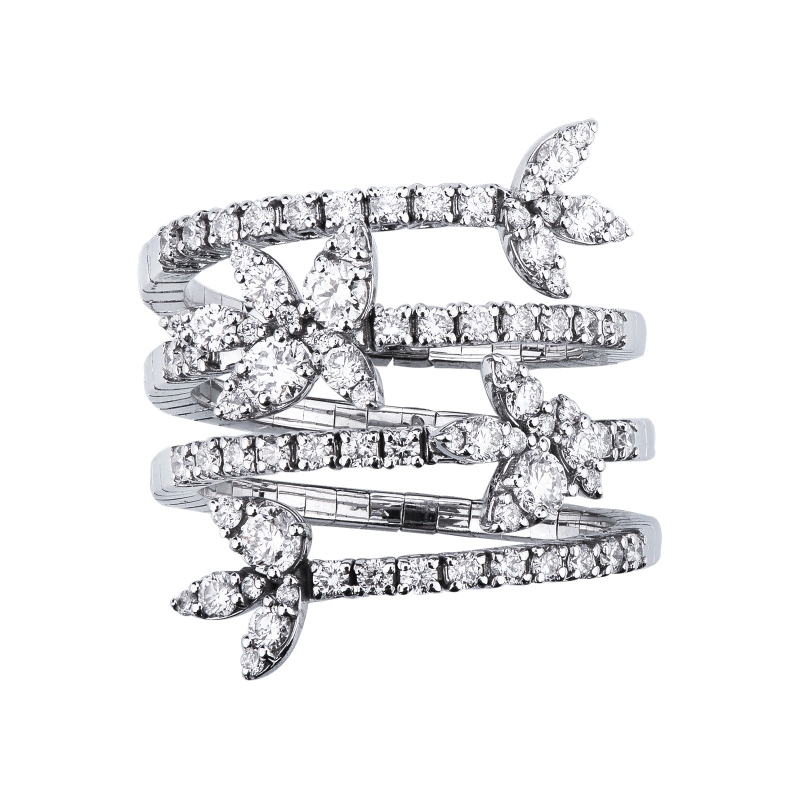 Anillo de resorte en espiral con diamantes