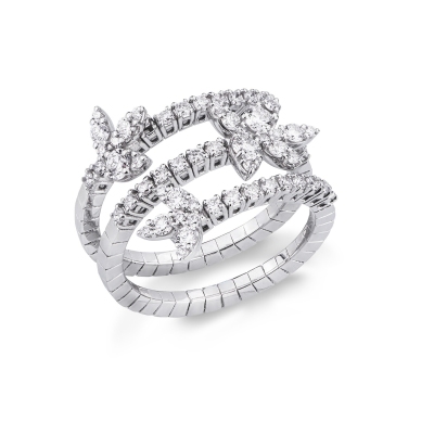 Anillo de banda 3 vueltas en oro blanco 18k con diamantes