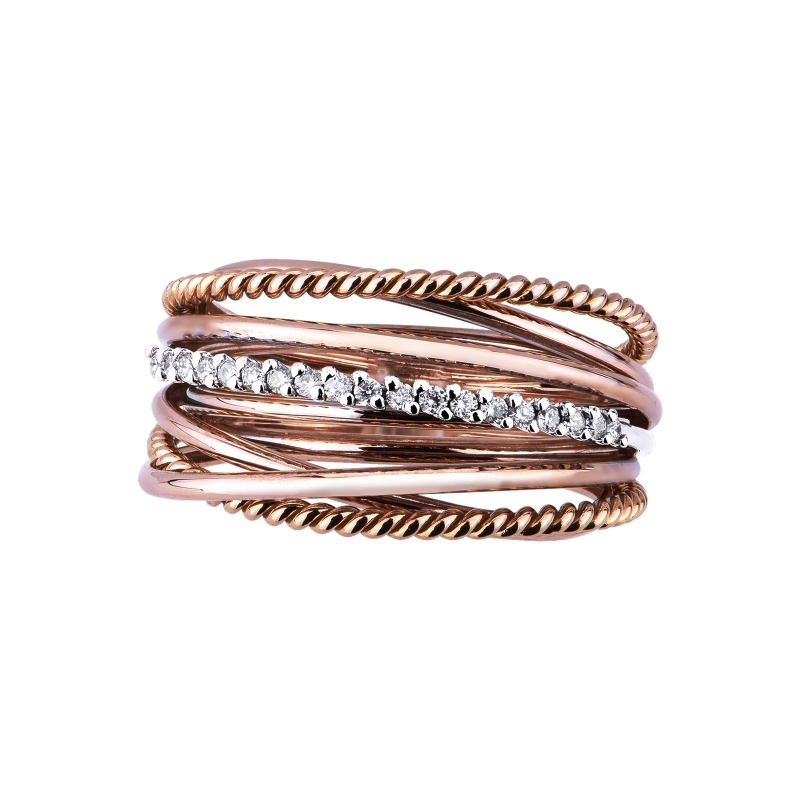 Anillo de banda en oro blanco y rosa 750 con diamantes Anillo de banda en oro blanco y rosa 750 con diamantes