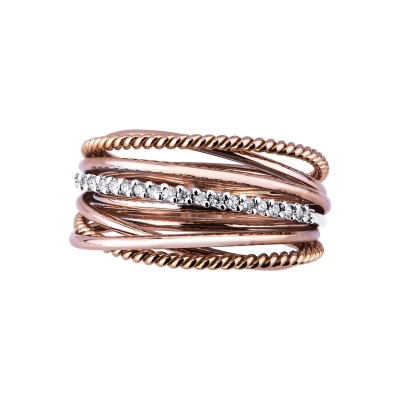 Anillo de banda en oro blanco y rosa 750 con diamantes