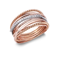 Anillo de banda en oro blanco y rosa 750 con diamantes