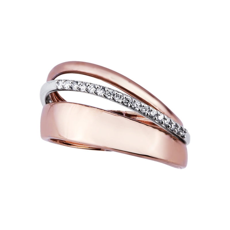 Anillo en oro blanco y rosa 18k con diamantes