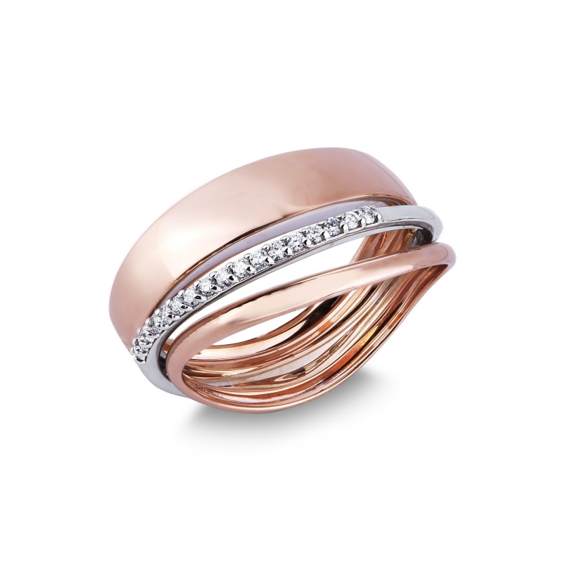 Anillo en oro blanco y rosa 18k con diamantes