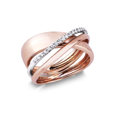 Anillo de banda en oro blanco y rosa de 18k con diamantes