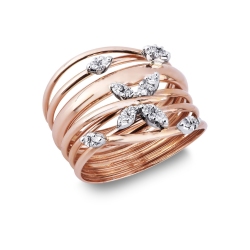 Anillo ancho en oro blanco y rosa de 18k con diamantes