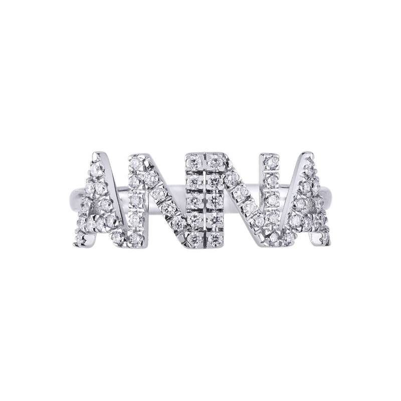 Anillo con nombre ANNA en oro blanco y diamantes Anillo con nombre ANNA en oro blanco y diamantes