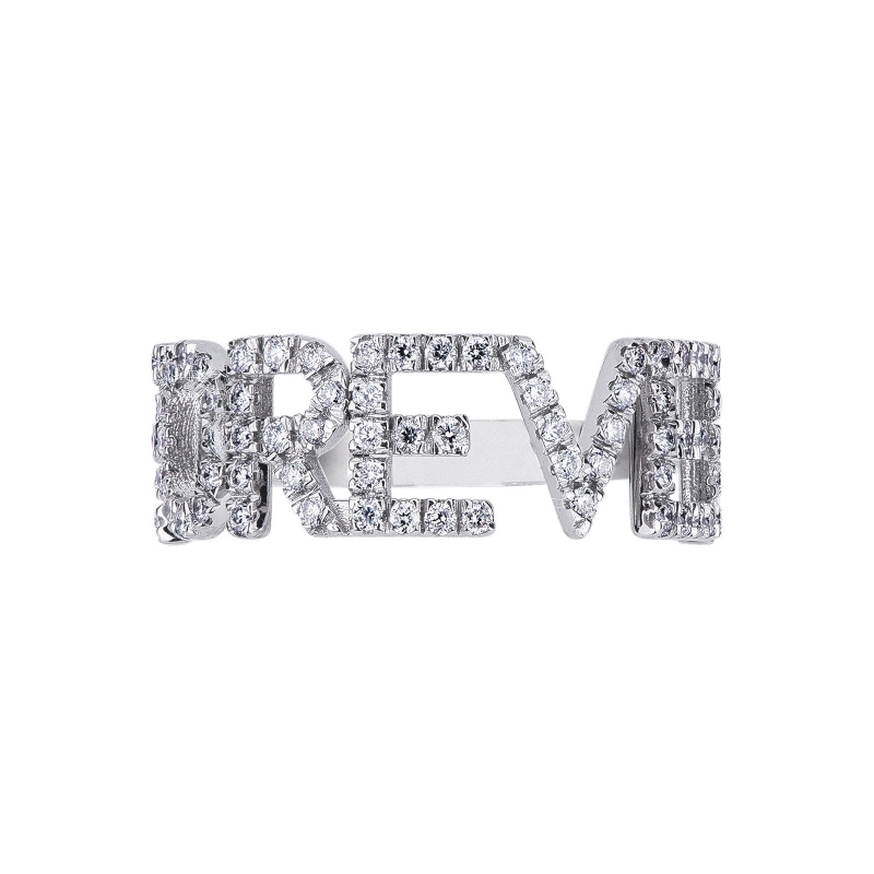 Anillo con letras FOREVER en oro blanco y diamantes Anillo con letras FOREVER en oro blanco y diamantes