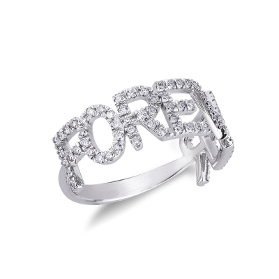 Anillo con letras FOREVER en oro blanco y diamantes