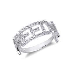 Anillo con letras FREEDOM en oro blanco y diamantes