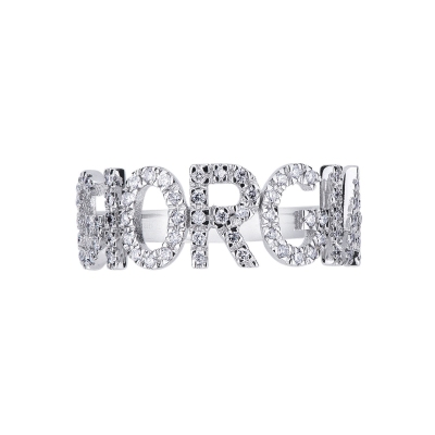 Anillo en oro blanco 18k con nombre GIORGIA y diamantes