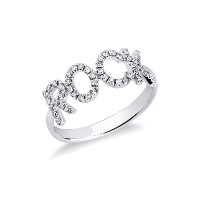 Anillo con letras ROCK en oro blanco y diamantes