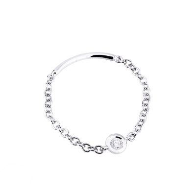 Anillo de Malla Suave en Oro Blanco 18k con Diamante 0,03ct