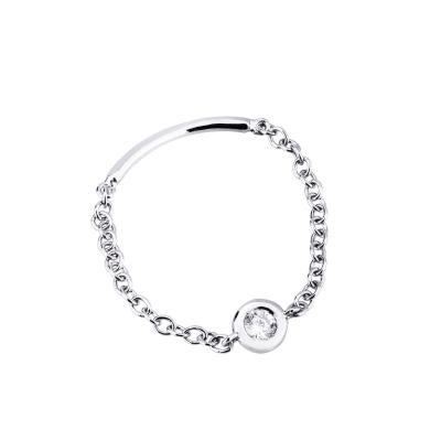 Anillo Oro Blanco 18k Malla Suave con Diamante ct 0,05