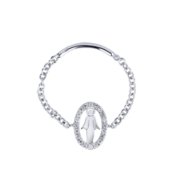 Anillo flexible en oro blanco 18k con cadena y Virgen