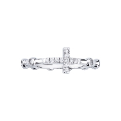Anillo en oro blanco de 18k con inserto en forma de cruz y diamantes 2