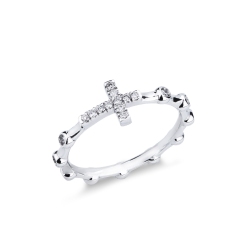 Anillo en oro blanco de 18k con inserto en forma de cruz y diamantes