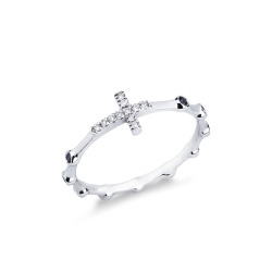 Anillo cruz oro blanco 18 quilates con diamantes negros y blancos