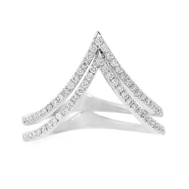 Anillo en V de doble fila en oro blanco 18k con diamantes