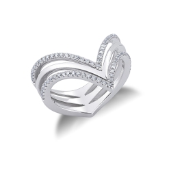Anillo Tres Filas Oro Blanco 18k con Diamantes
