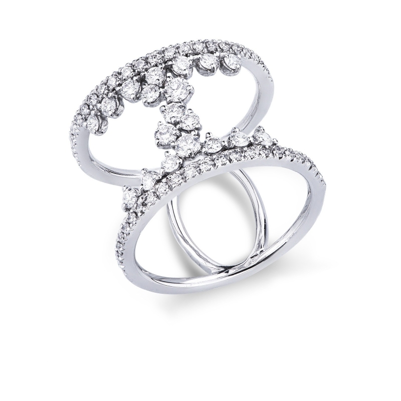 Anillo ancho de oro blanco 750 con diamantes 