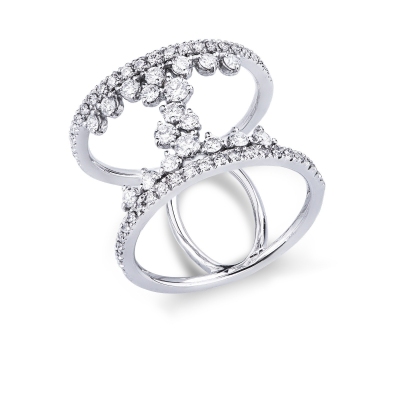 Anillo ancho de oro blanco 750 con diamantes 