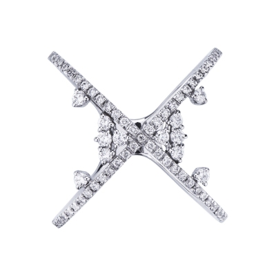 Anillo en oro blanco 750 cruzado con diamantes