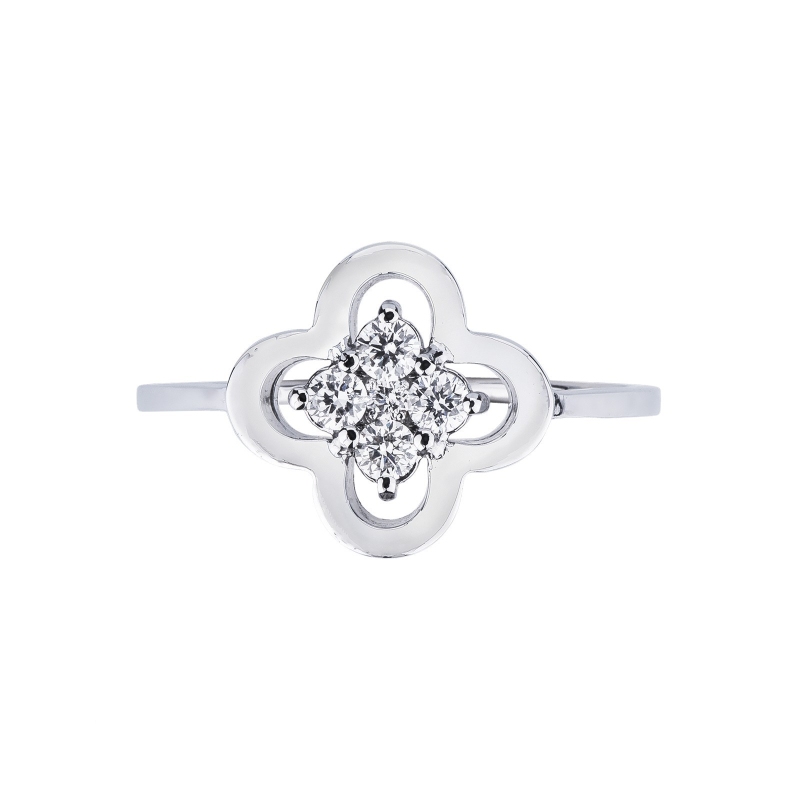 Anillo flor en oro blanco 18k con diamantes