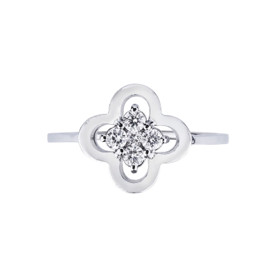Anillo flor en oro blanco 18k con diamantes