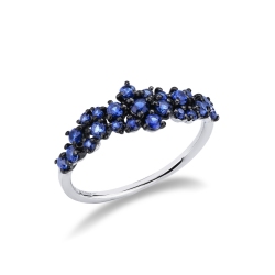 Anillo Floral Oro Blanco 18k con Zafiros Azules