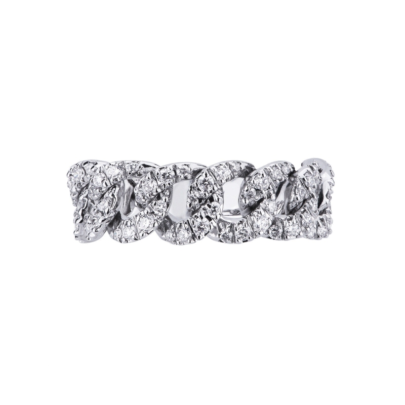 Anillo cubano flexible en oro blanco de 18k con diamantes Anillo cubano flexible en oro blanco de 18k con diamantes