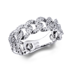 Anillo cubano flexible en oro blanco de 18k con diamantes