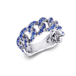 Anillo groumette en oro blanco 18k con zafiros azules