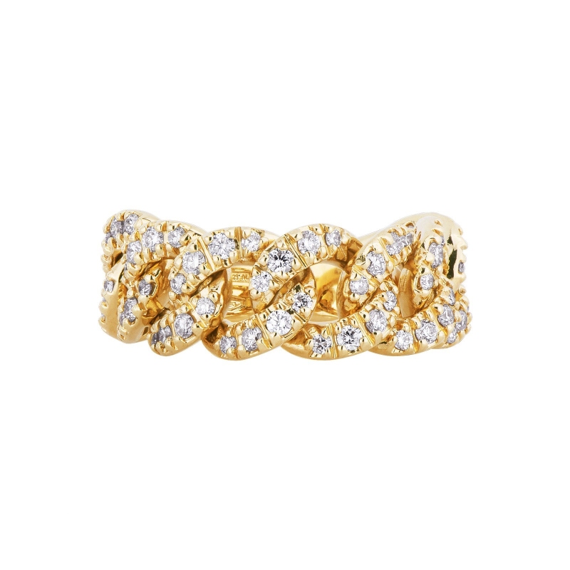 Anillo groumette flexible en oro amarillo 18k con diamantes