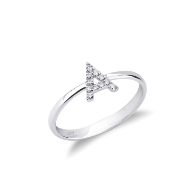 Anillo con letra A en oro blanco y diamantes