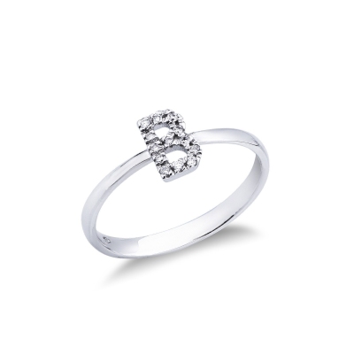 Anillo en oro blanco 18k con letra B engastada en diamantes