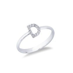 Anillo con letra D en oro blanco y diamantes